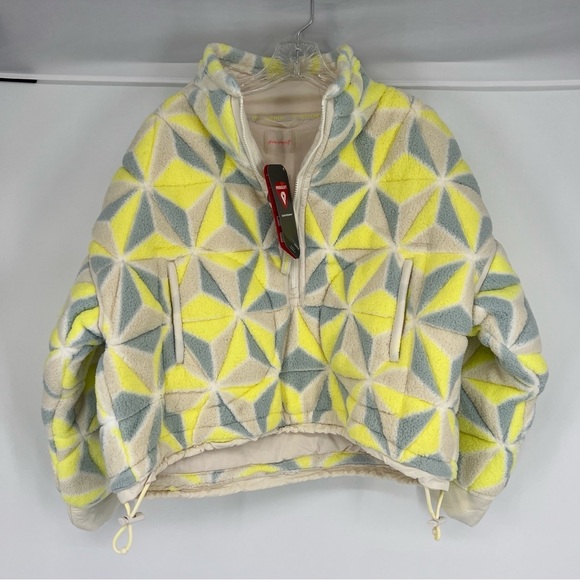 Free People Movement Mountain High Yellow Blue Geometric Print Sherpa Puffer NWT - Picture 2 of 10